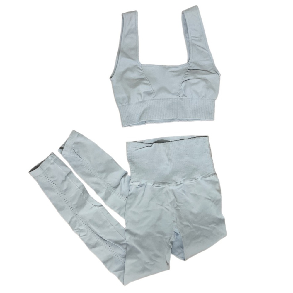 NEW Free People Good Karma Leggings and Square Neck Bra SET BLUE - Picture 7 of 10
